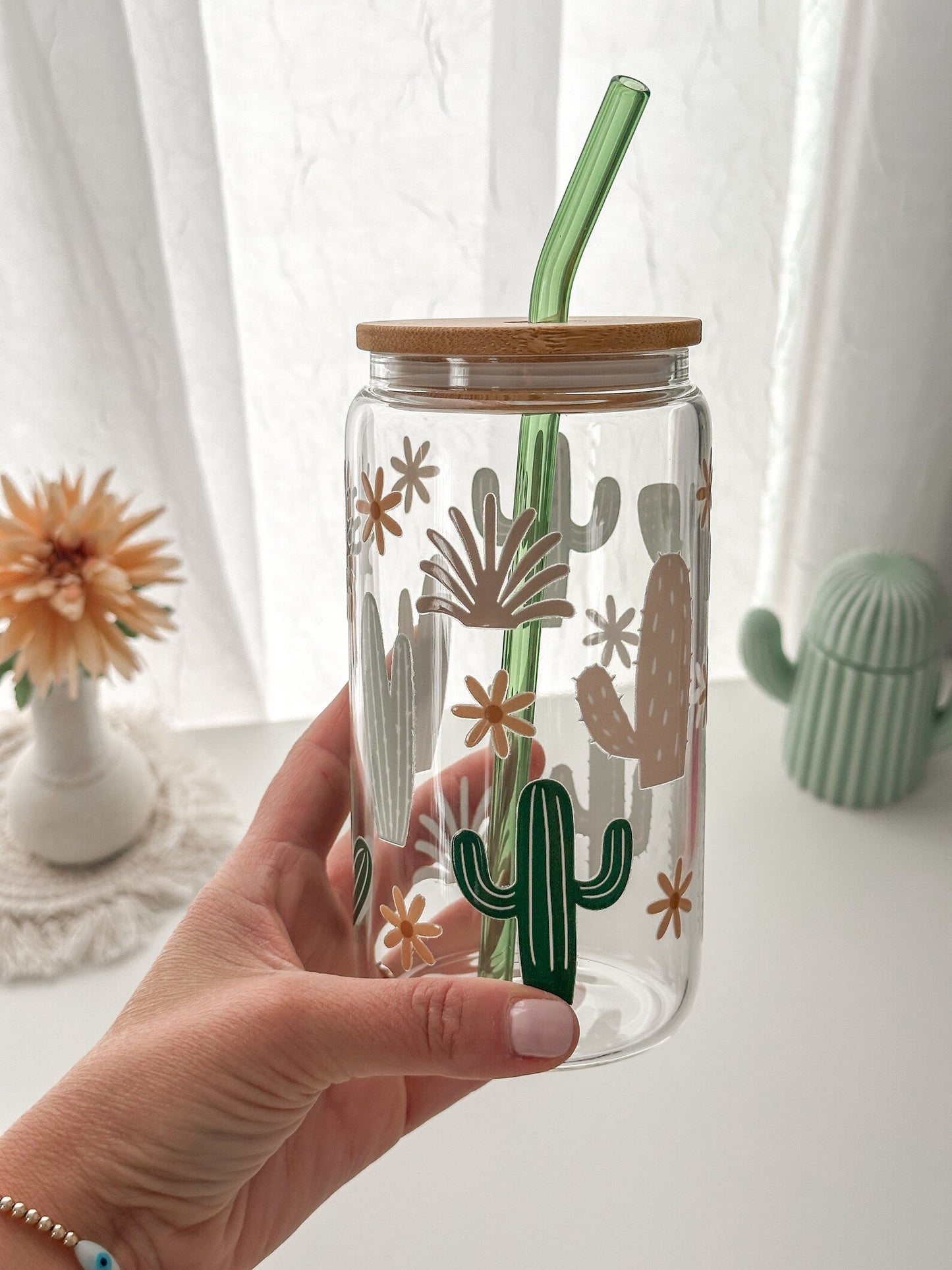 Cactus Plant Boho Glass Tumbler