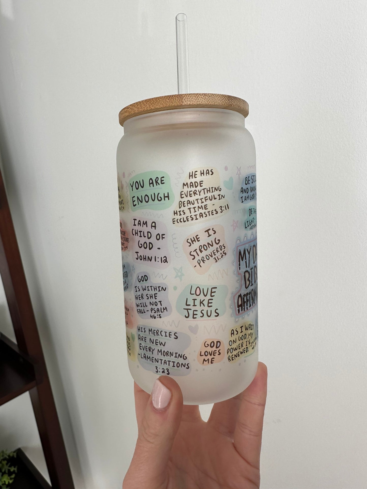 BIBLE AFFIRMATIONS GLASS CUP
