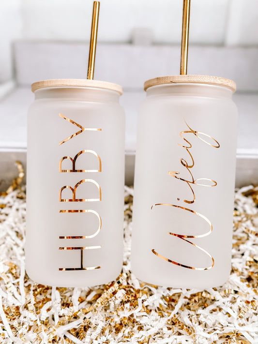 Hubby and Wifey Glass Tumbler