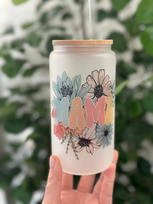 Mama floral Glass Tumbler