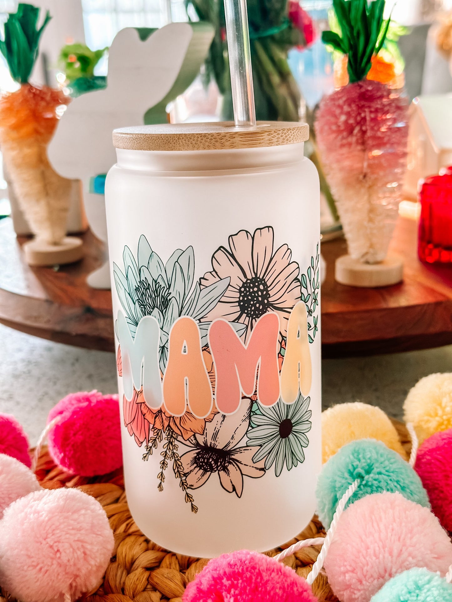 Mama floral Glass Tumbler