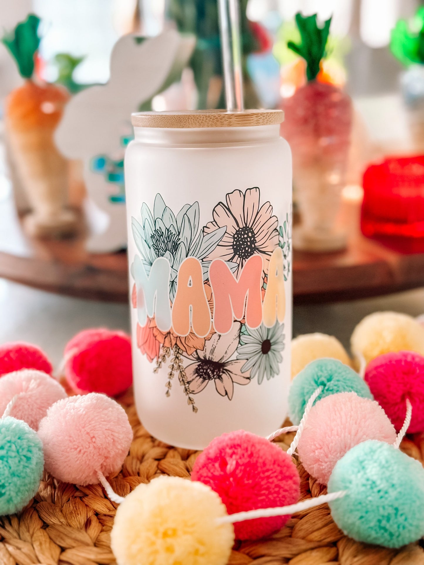 Mama floral Glass Tumbler